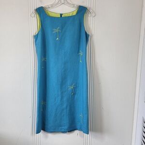 Coldwater Creek Petite Linen Blend Blue Sleeveless Dress